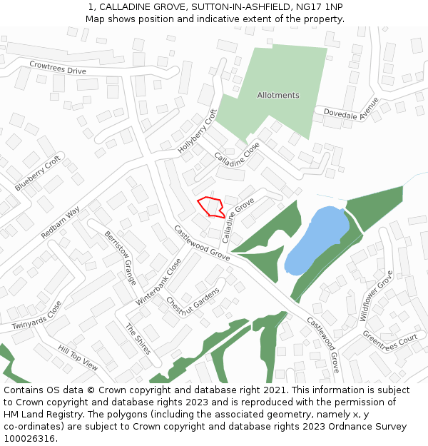 1, CALLADINE GROVE, SUTTON-IN-ASHFIELD, NG17 1NP: Location map and indicative extent of plot