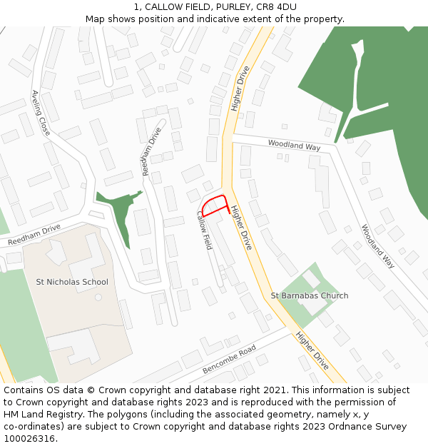 1, CALLOW FIELD, PURLEY, CR8 4DU: Location map and indicative extent of plot