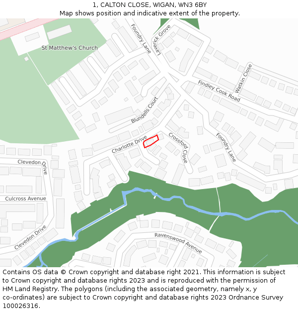 1, CALTON CLOSE, WIGAN, WN3 6BY: Location map and indicative extent of plot