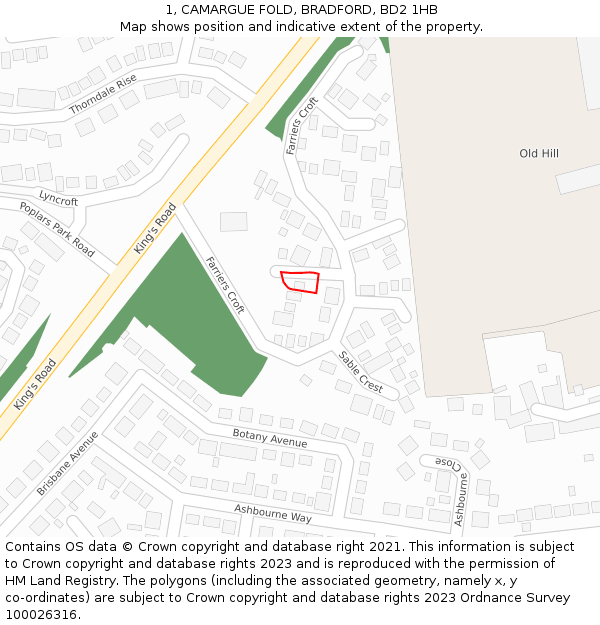 1, CAMARGUE FOLD, BRADFORD, BD2 1HB: Location map and indicative extent of plot