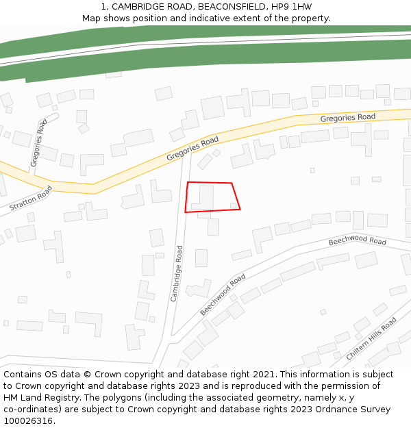 1, CAMBRIDGE ROAD, BEACONSFIELD, HP9 1HW: Location map and indicative extent of plot