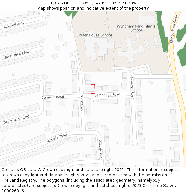 1, CAMBRIDGE ROAD, SALISBURY, SP1 3BW: Location map and indicative extent of plot