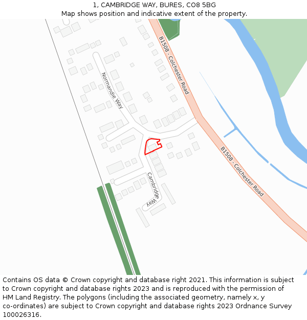 1, CAMBRIDGE WAY, BURES, CO8 5BG: Location map and indicative extent of plot