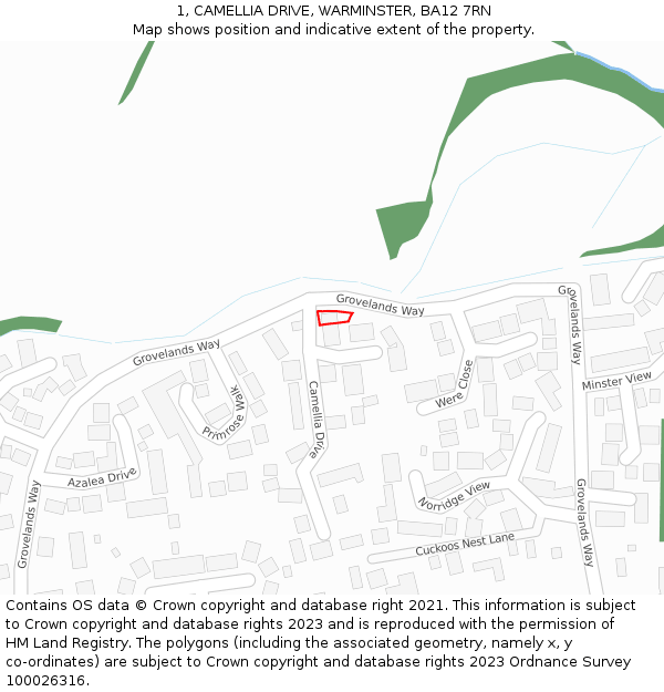 1, CAMELLIA DRIVE, WARMINSTER, BA12 7RN: Location map and indicative extent of plot