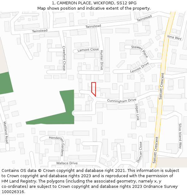 1, CAMERON PLACE, WICKFORD, SS12 9PG: Location map and indicative extent of plot