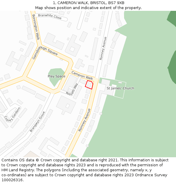 1, CAMERON WALK, BRISTOL, BS7 9XB: Location map and indicative extent of plot