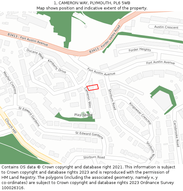 1, CAMERON WAY, PLYMOUTH, PL6 5WB: Location map and indicative extent of plot