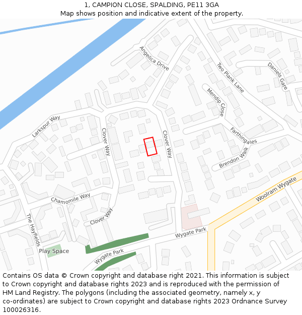 1, CAMPION CLOSE, SPALDING, PE11 3GA: Location map and indicative extent of plot
