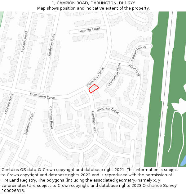1, CAMPION ROAD, DARLINGTON, DL1 2YY: Location map and indicative extent of plot