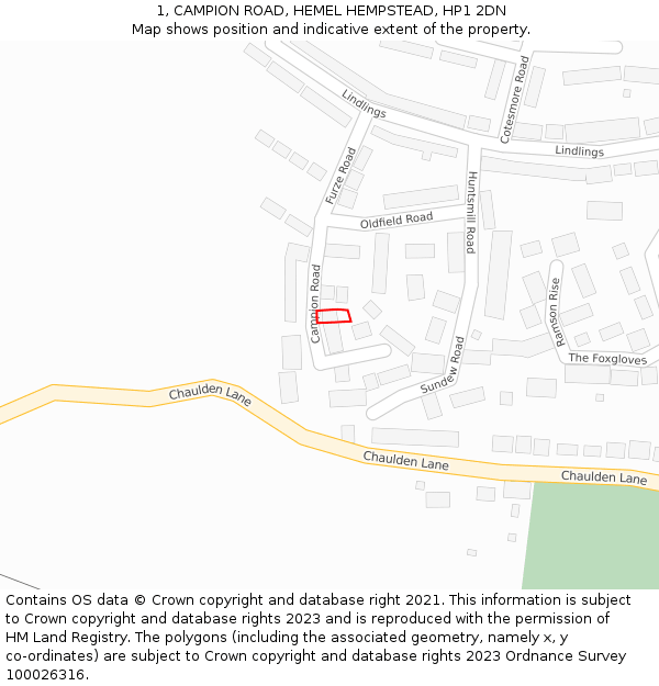 1, CAMPION ROAD, HEMEL HEMPSTEAD, HP1 2DN: Location map and indicative extent of plot