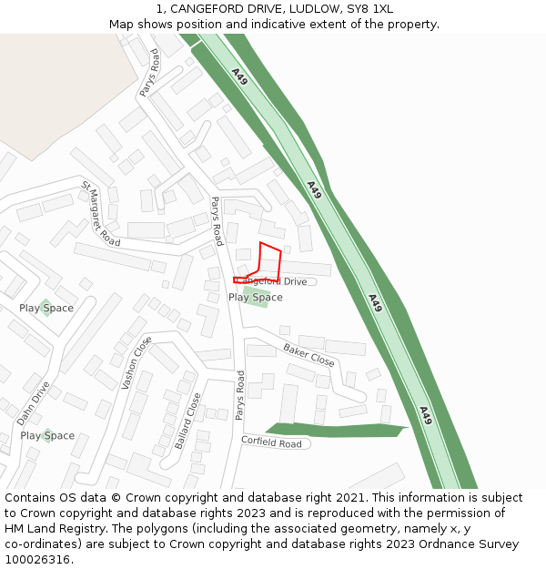 1, CANGEFORD DRIVE, LUDLOW, SY8 1XL: Location map and indicative extent of plot