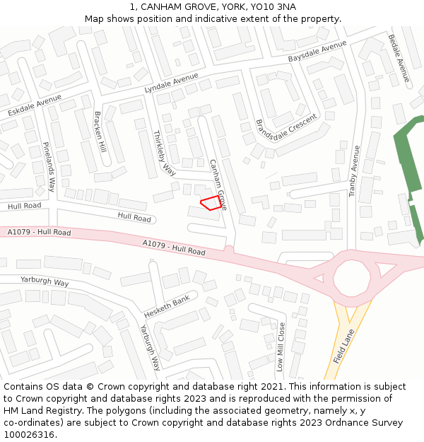 1, CANHAM GROVE, YORK, YO10 3NA: Location map and indicative extent of plot