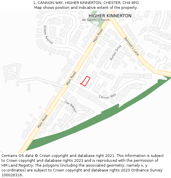 1, CANNON WAY, HIGHER KINNERTON, CHESTER, CH4 9PG: Location map and indicative extent of plot