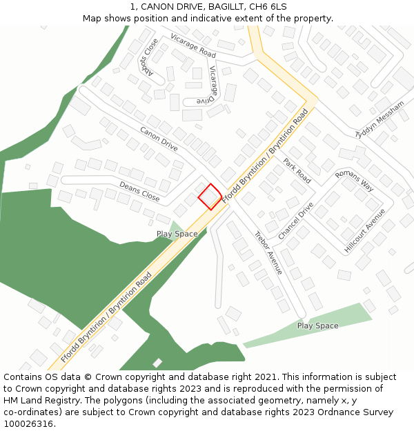 1, CANON DRIVE, BAGILLT, CH6 6LS: Location map and indicative extent of plot