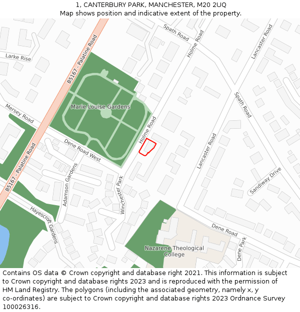 1, CANTERBURY PARK, MANCHESTER, M20 2UQ: Location map and indicative extent of plot