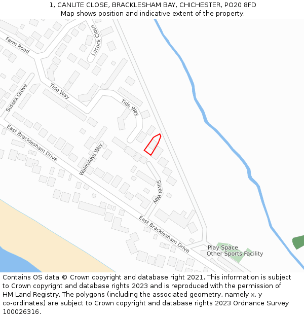 1, CANUTE CLOSE, BRACKLESHAM BAY, CHICHESTER, PO20 8FD: Location map and indicative extent of plot