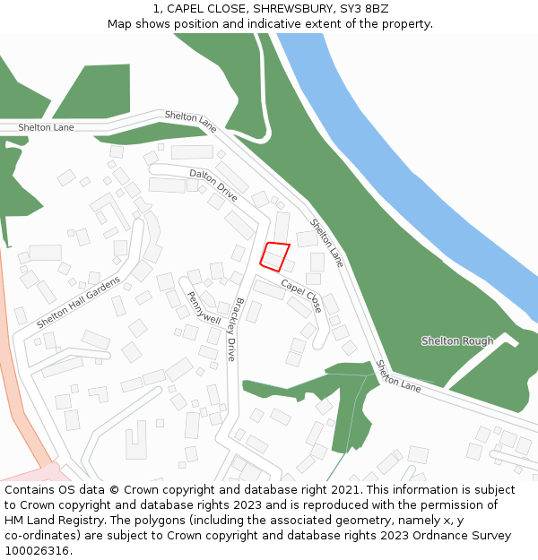 1, CAPEL CLOSE, SHREWSBURY, SY3 8BZ: Location map and indicative extent of plot