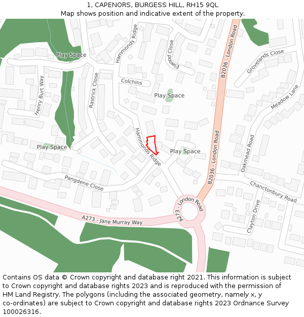 1, CAPENORS, BURGESS HILL, RH15 9QL: Location map and indicative extent of plot