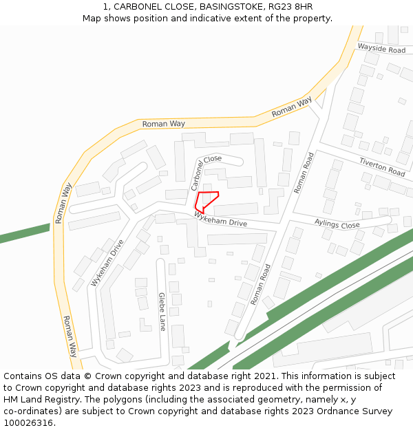 1, CARBONEL CLOSE, BASINGSTOKE, RG23 8HR: Location map and indicative extent of plot