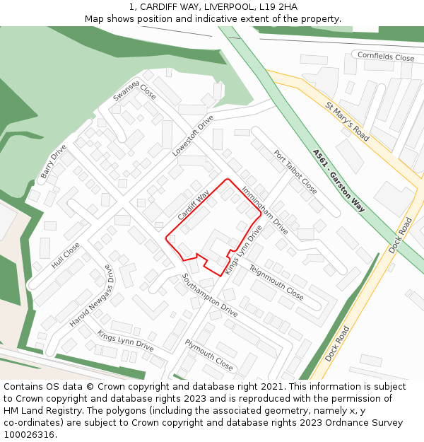 1, CARDIFF WAY, LIVERPOOL, L19 2HA: Location map and indicative extent of plot