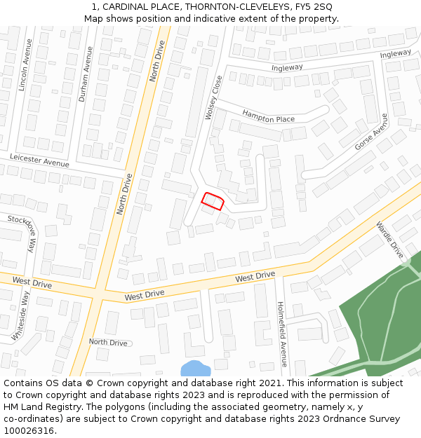 1, CARDINAL PLACE, THORNTON-CLEVELEYS, FY5 2SQ: Location map and indicative extent of plot