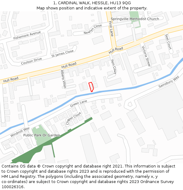 1, CARDINAL WALK, HESSLE, HU13 9QG: Location map and indicative extent of plot