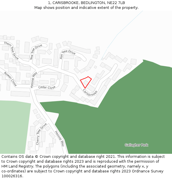 1, CARISBROOKE, BEDLINGTON, NE22 7LB: Location map and indicative extent of plot