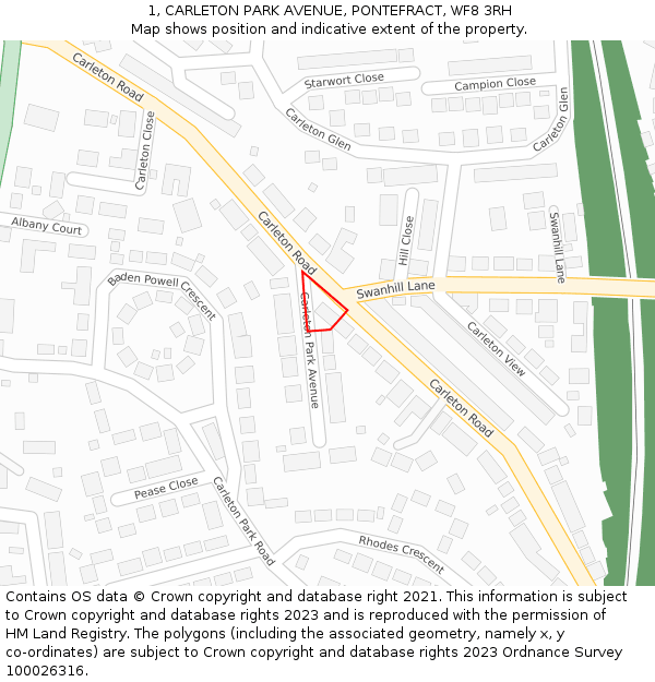 1, CARLETON PARK AVENUE, PONTEFRACT, WF8 3RH: Location map and indicative extent of plot