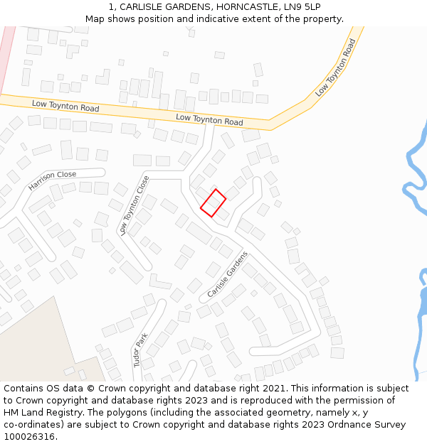 1, CARLISLE GARDENS, HORNCASTLE, LN9 5LP: Location map and indicative extent of plot
