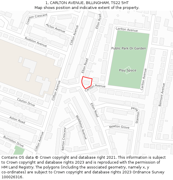 1, CARLTON AVENUE, BILLINGHAM, TS22 5HT: Location map and indicative extent of plot