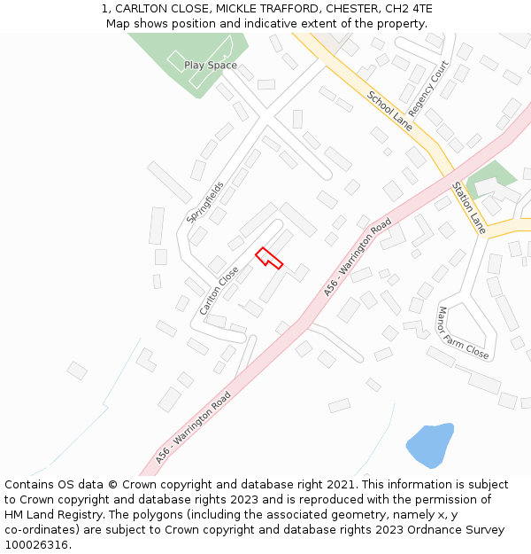 1, CARLTON CLOSE, MICKLE TRAFFORD, CHESTER, CH2 4TE: Location map and indicative extent of plot