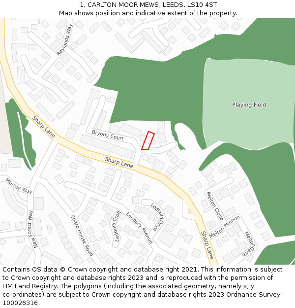 1, CARLTON MOOR MEWS, LEEDS, LS10 4ST: Location map and indicative extent of plot