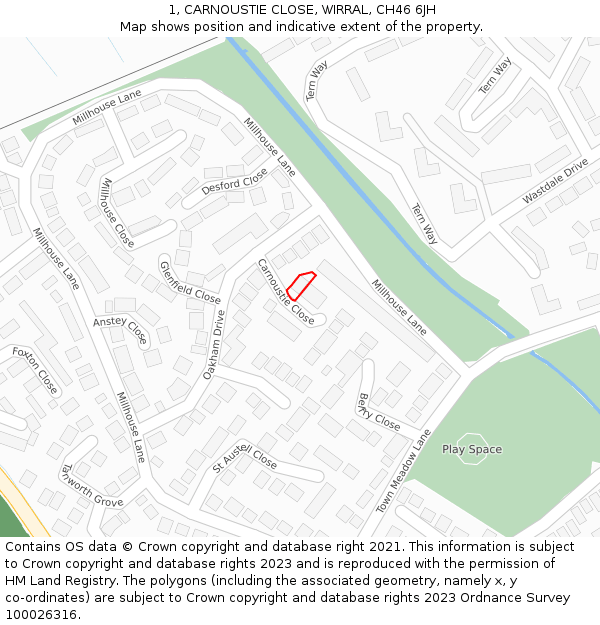 1, CARNOUSTIE CLOSE, WIRRAL, CH46 6JH: Location map and indicative extent of plot