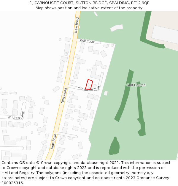 1, CARNOUSTIE COURT, SUTTON BRIDGE, SPALDING, PE12 9QP: Location map and indicative extent of plot