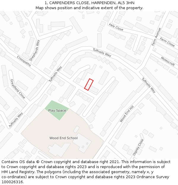 1, CARPENDERS CLOSE, HARPENDEN, AL5 3HN: Location map and indicative extent of plot