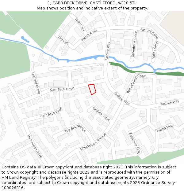 1, CARR BECK DRIVE, CASTLEFORD, WF10 5TH: Location map and indicative extent of plot