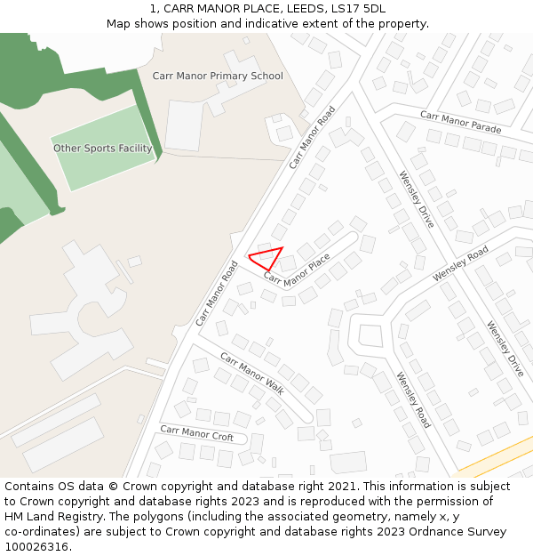 1, CARR MANOR PLACE, LEEDS, LS17 5DL: Location map and indicative extent of plot
