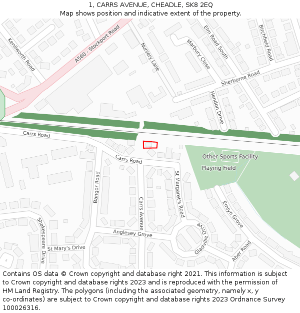 1, CARRS AVENUE, CHEADLE, SK8 2EQ: Location map and indicative extent of plot