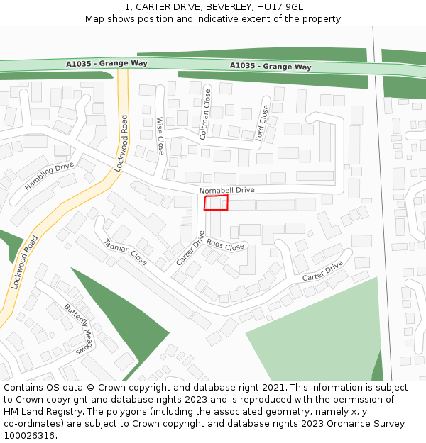 1, CARTER DRIVE, BEVERLEY, HU17 9GL: Location map and indicative extent of plot