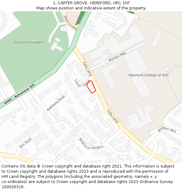 1, CARTER GROVE, HEREFORD, HR1 1NT: Location map and indicative extent of plot