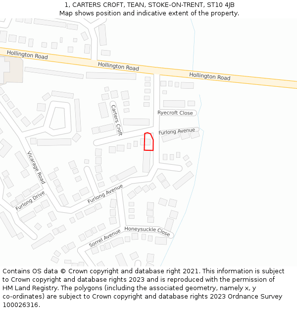 1, CARTERS CROFT, TEAN, STOKE-ON-TRENT, ST10 4JB: Location map and indicative extent of plot