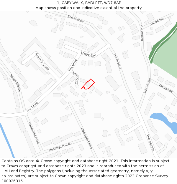 1, CARY WALK, RADLETT, WD7 8AP: Location map and indicative extent of plot