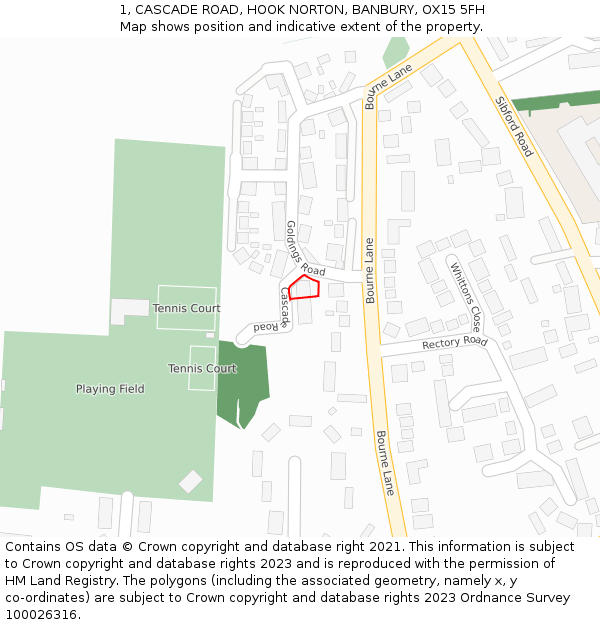 1, CASCADE ROAD, HOOK NORTON, BANBURY, OX15 5FH: Location map and indicative extent of plot