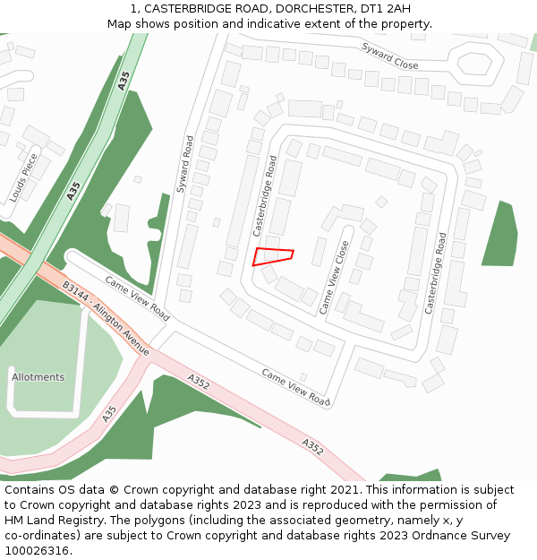 1, CASTERBRIDGE ROAD, DORCHESTER, DT1 2AH: Location map and indicative extent of plot