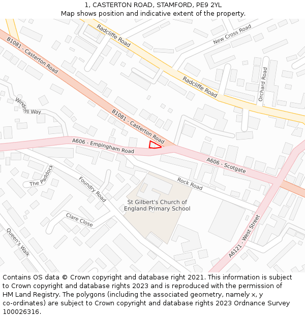 1, CASTERTON ROAD, STAMFORD, PE9 2YL: Location map and indicative extent of plot