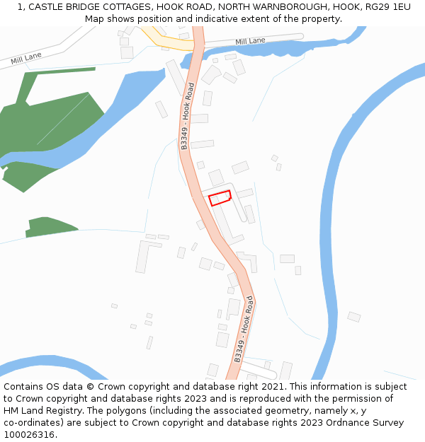 1, CASTLE BRIDGE COTTAGES, HOOK ROAD, NORTH WARNBOROUGH, HOOK, RG29 1EU: Location map and indicative extent of plot