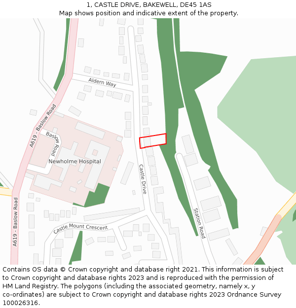 1, CASTLE DRIVE, BAKEWELL, DE45 1AS: Location map and indicative extent of plot
