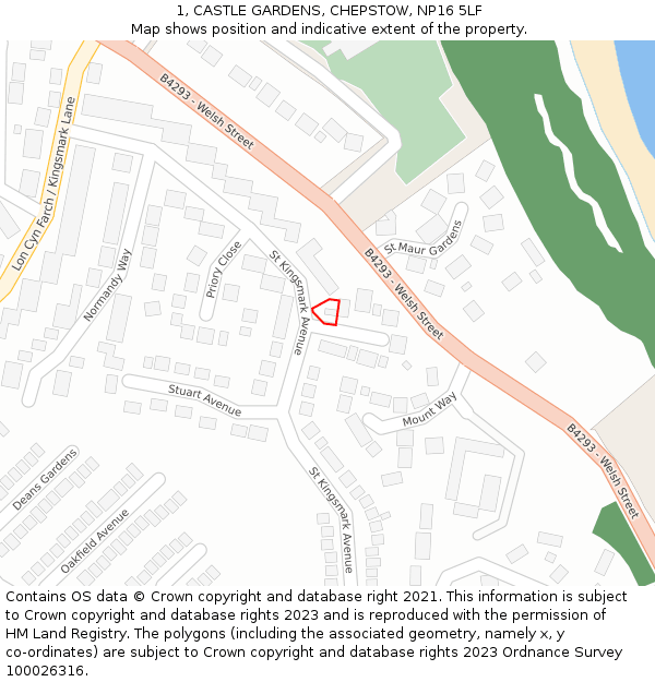 1, CASTLE GARDENS, CHEPSTOW, NP16 5LF: Location map and indicative extent of plot