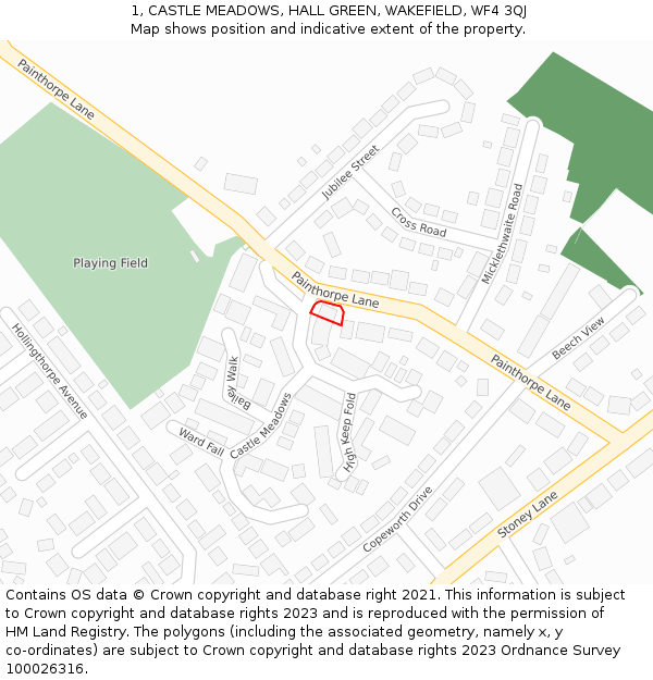 1, CASTLE MEADOWS, HALL GREEN, WAKEFIELD, WF4 3QJ: Location map and indicative extent of plot