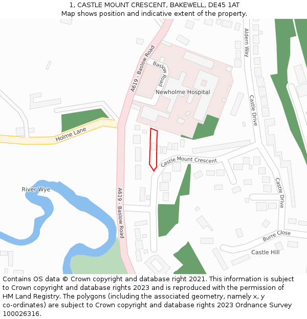 1, CASTLE MOUNT CRESCENT, BAKEWELL, DE45 1AT: Location map and indicative extent of plot